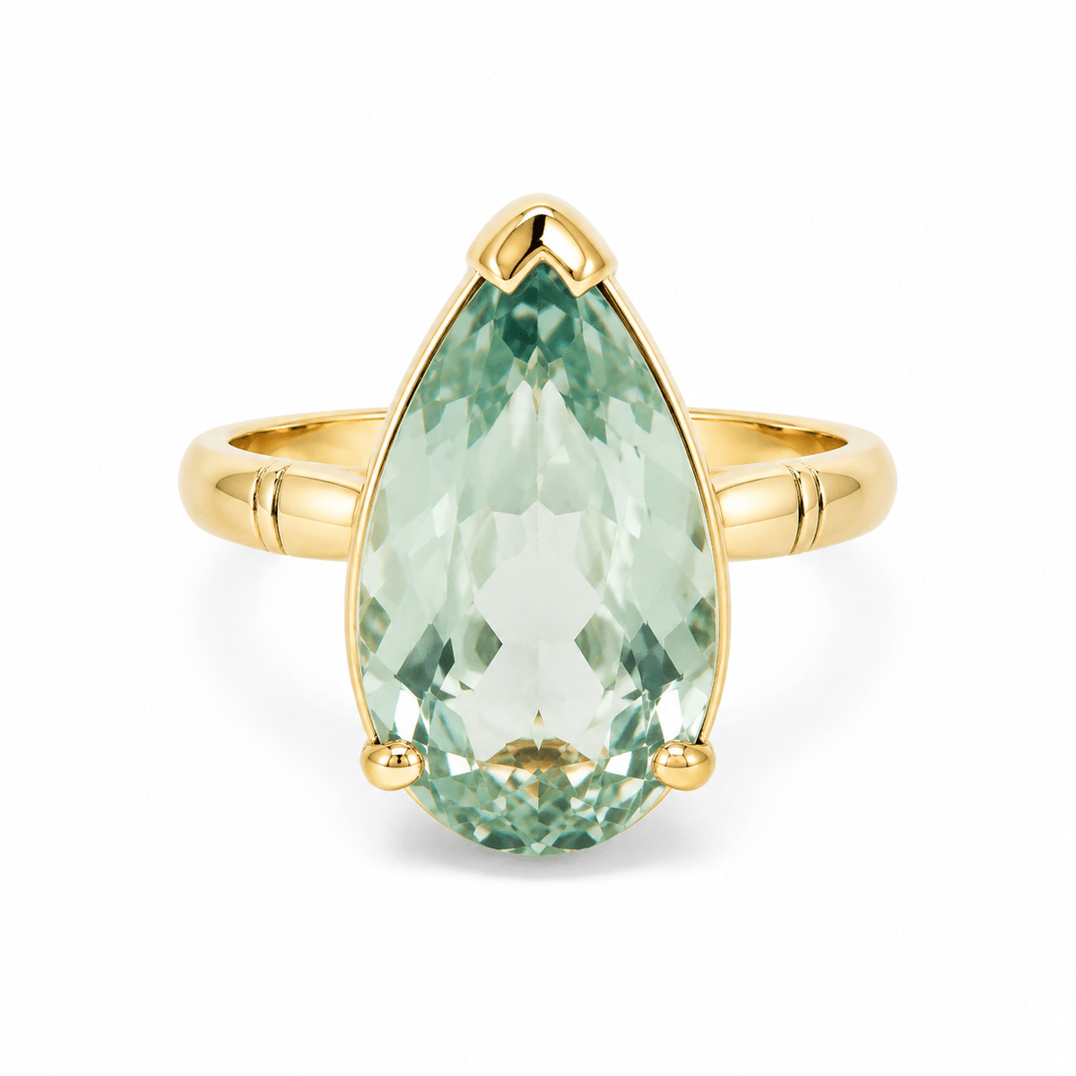 9ct Yellow Gold Large Tear Drop Green Amethyst Ring - Aurum Jewels
