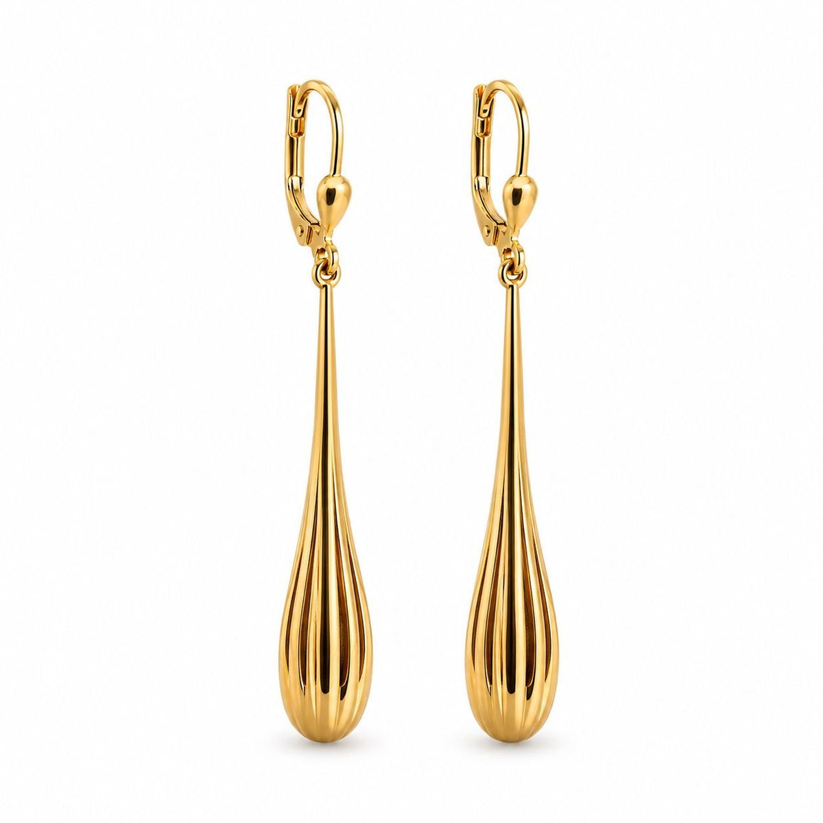 9ct Yellow Gold Lined Base Ball Bat Style Drop Earrings - Aurum Jewels