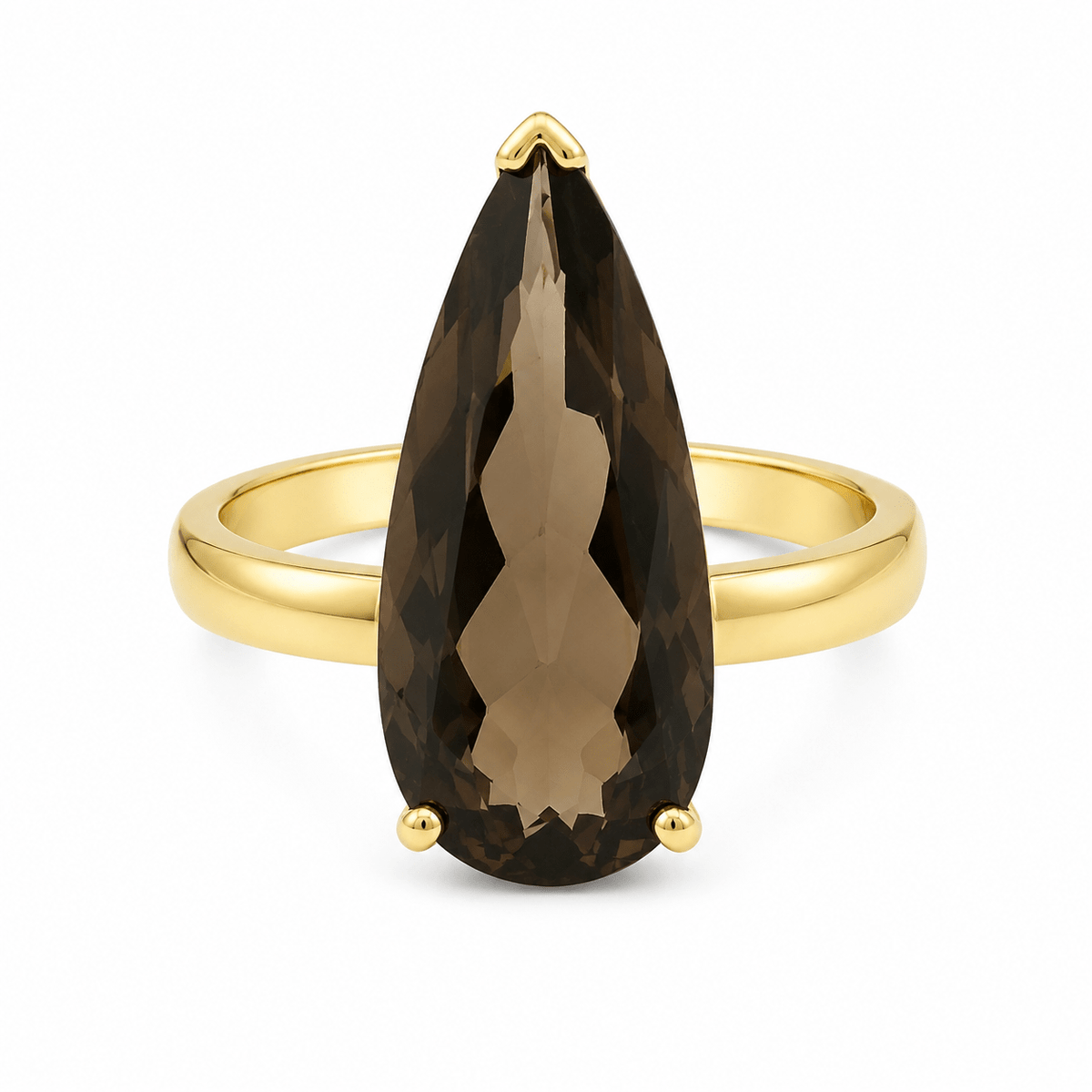 9ct Yellow Gold Long Teardrop Smokey Quartz Ring - Aurum Jewels