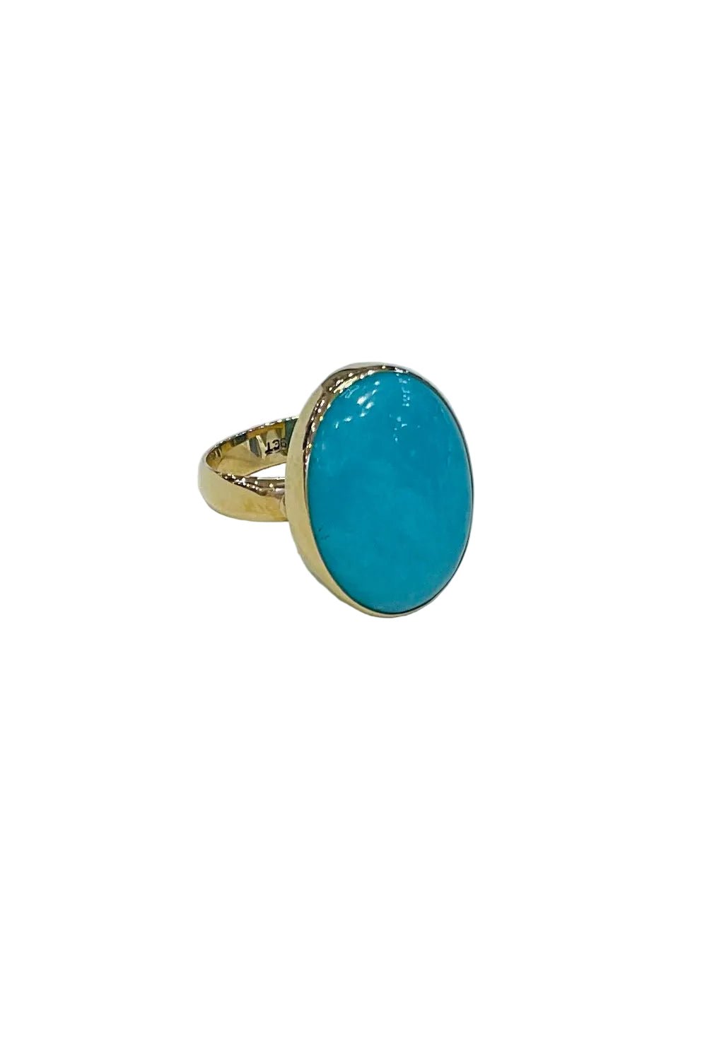 9ct Yellow Gold Oval Amazonian Gemstone Ring - Aurum Jewels