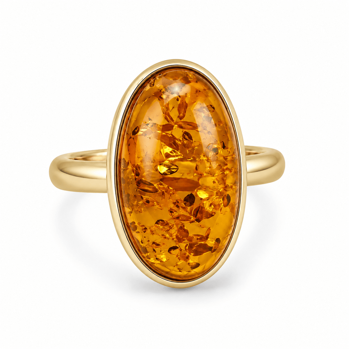 9ct Yellow Gold Oval Cabochon Baltic Amber Ring - Aurum Jewels