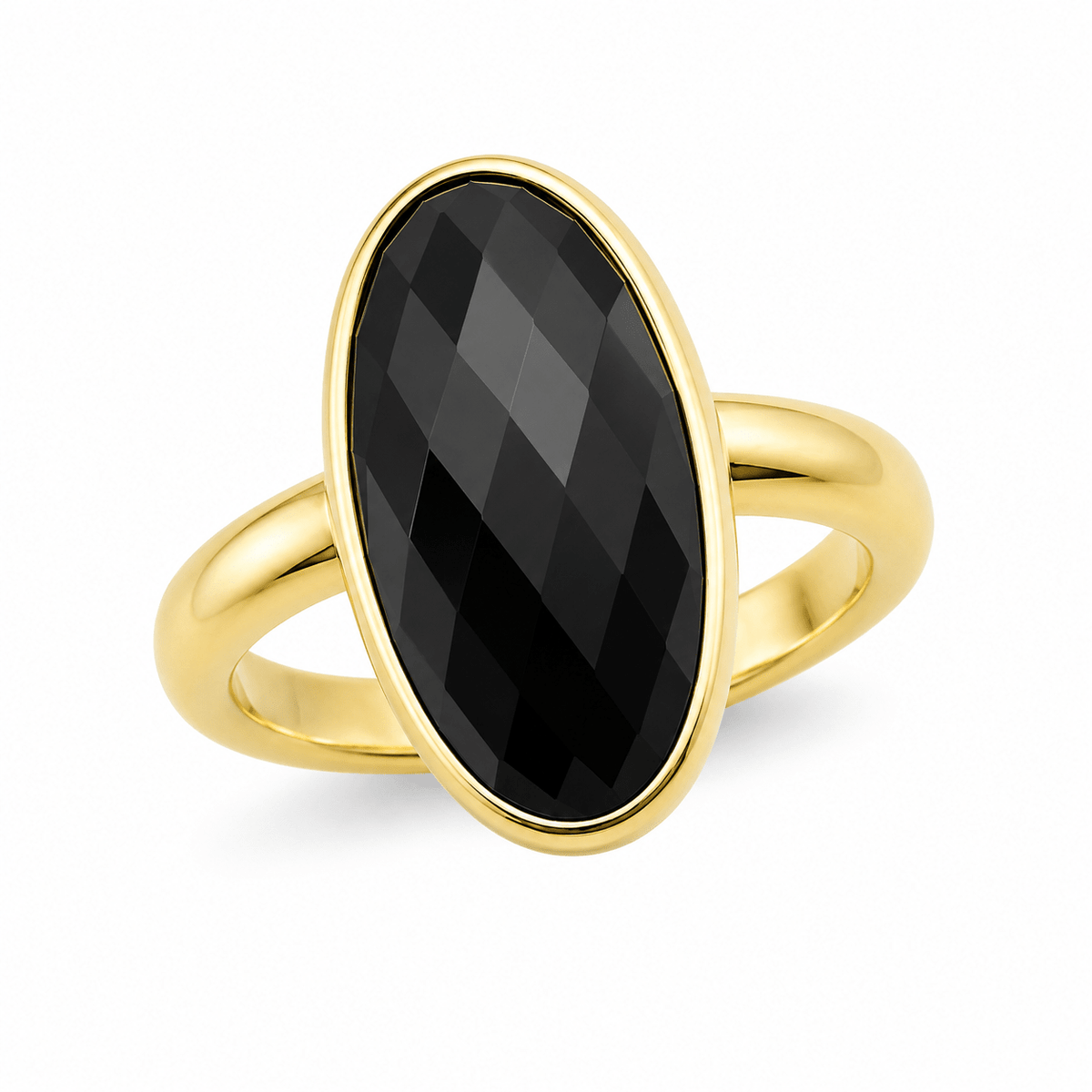 9ct Yellow Gold Oval Checkerboard Cut Onyx Ring - Aurum Jewels