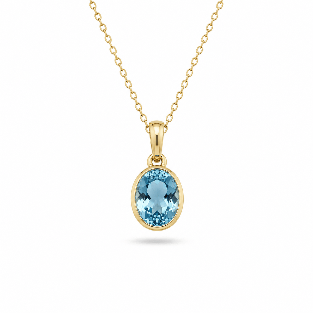 9ct Yellow Gold Oval Cut Aquamarine Pendant - Aurum Jewels