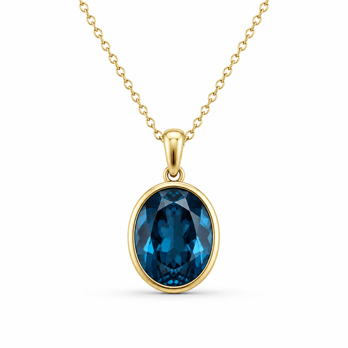 9ct Yellow Gold Oval Cut London Blue Topaz Pendant - Aurum Jewels