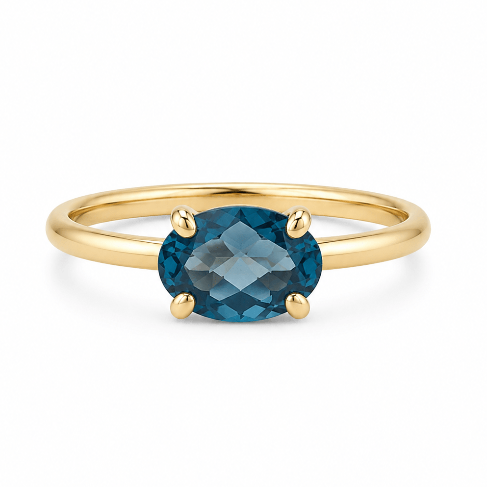 9ct Yellow Gold Oval London Blue Topaz Ring - Aurum Jewels