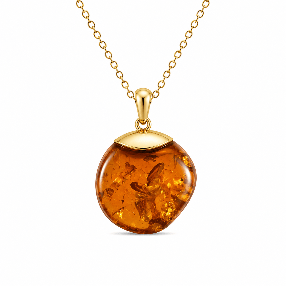 9ct Yellow Gold Pebble Shape Amber Pendant - Aurum Jewels