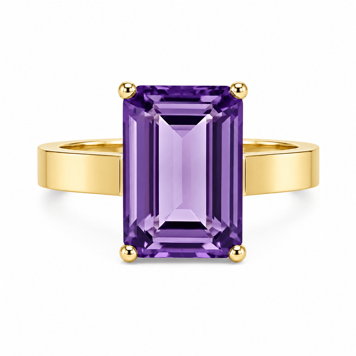 9ct Yellow Gold Rectangular Amethyst Ring Size R - Aurum Jewels