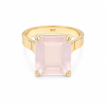 9ct Yellow Gold Rectangular Rose Quartz Ring - Aurum Jewels