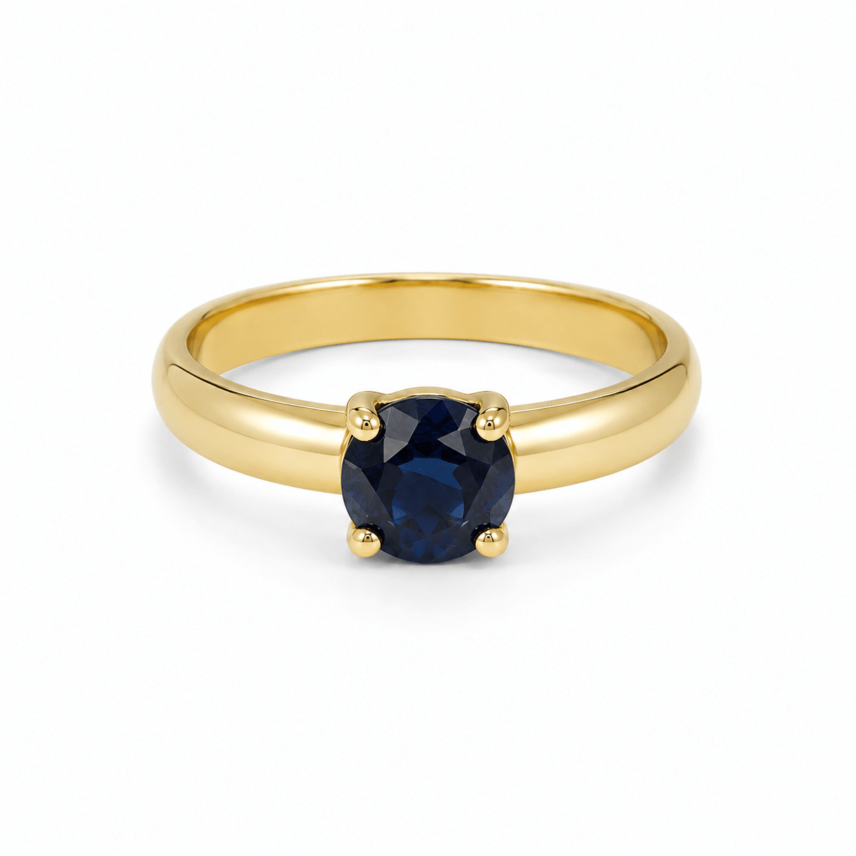 9ct Yellow Gold Round Dark Blue Sapphire Ring - Aurum Jewels