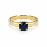 9ct Yellow Gold Round Dark Blue Sapphire Ring - Aurum Jewels