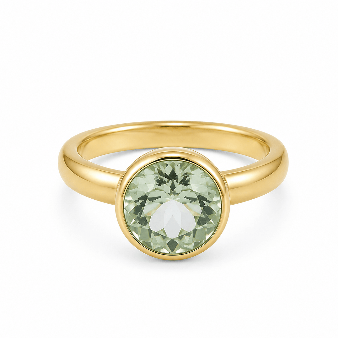 9ct Yellow Gold Round Green Amethyst Ring - Aurum Jewels