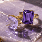 9ct Yellow Gold Statement Cushion Faceted Lavender Quartz Cocktail Ring - Aurum Jewels