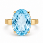 9ct Yellow Gold Statement Oval Faceted Sky Blue Topaz Cocktail Ring - Aurum Jewels