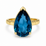 9ct Yellow Gold Statement Teardrop London Blue Topaz Cocktail Ring - Aurum Jewels