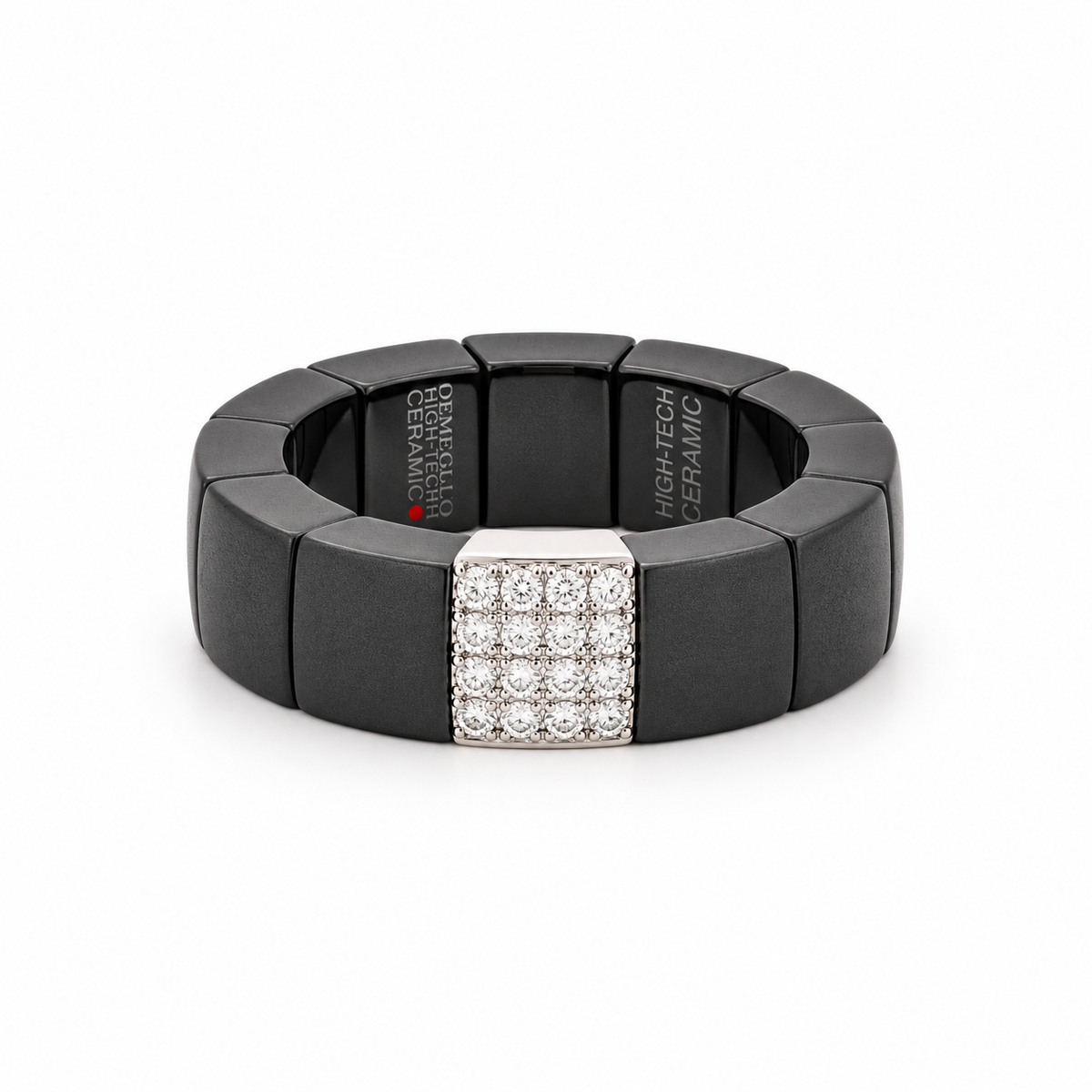 Demeglio Scacco Ring in Black Polished Ceramic with Diamonds