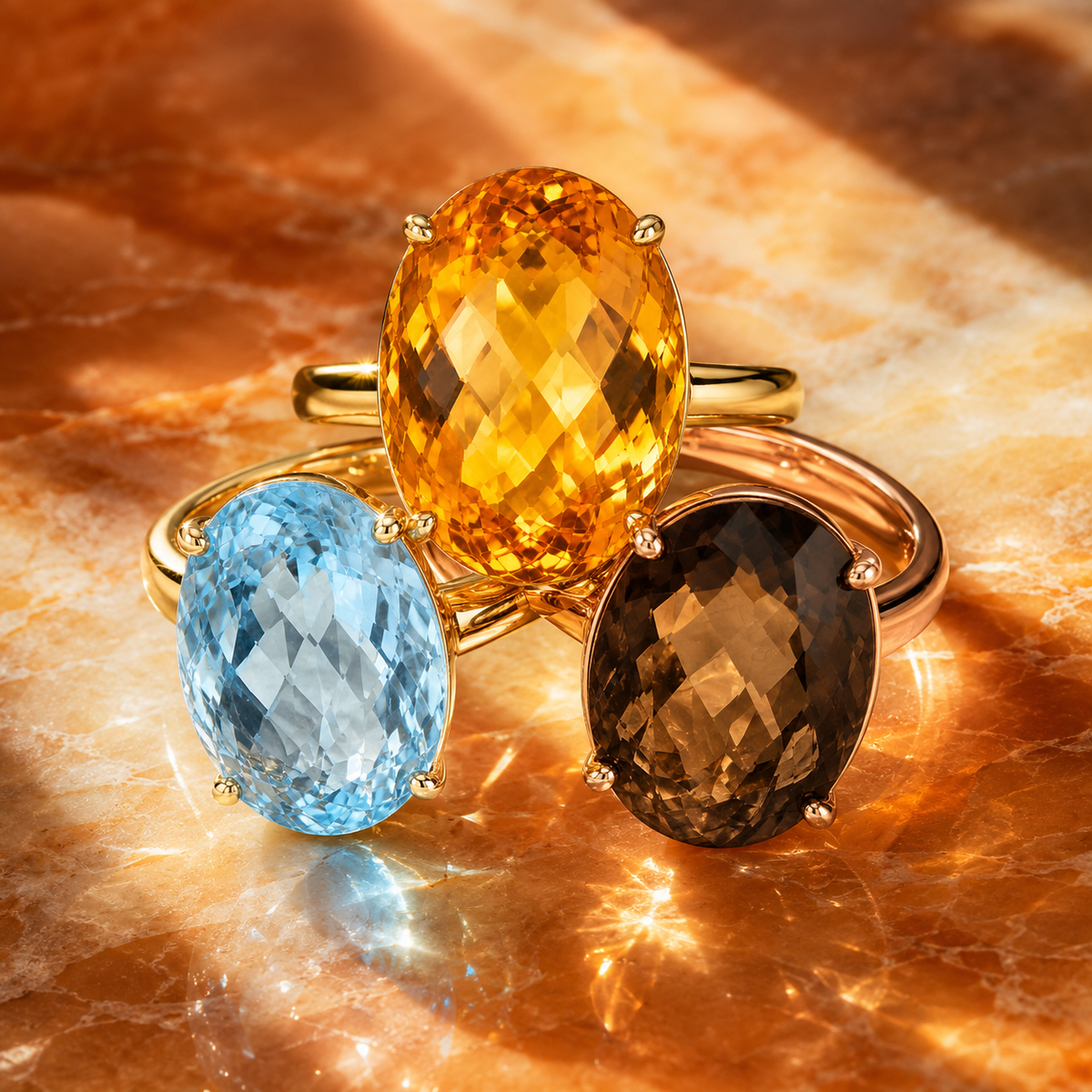 9ct Rose Gold Statement Oval Smokey Quartz Cocktail Ring