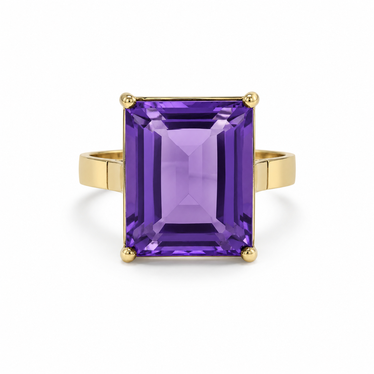 9ct Yellow Gold 15x20mm Rectangular Amethyst Cocktail Ring