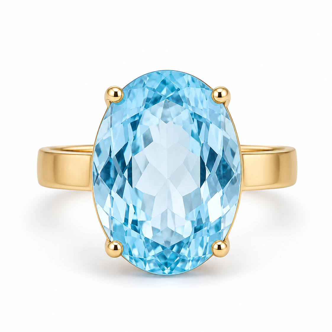 9ct Yellow Gold Statement Oval Faceted Sky Blue Topaz Cocktail Ring