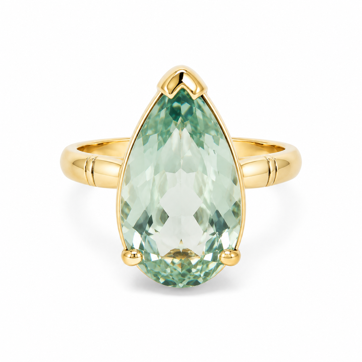 9ct Yellow Gold Large Tear Drop Green Amethyst Ring