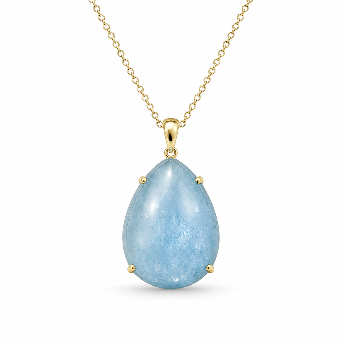 9ct Yellow Gold Large Cabochon Cut Pear Shaped Aquamarine Pendant