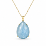 9ct Yellow Gold Large Cabochon Cut Pear Shaped Aquamarine Pendant
