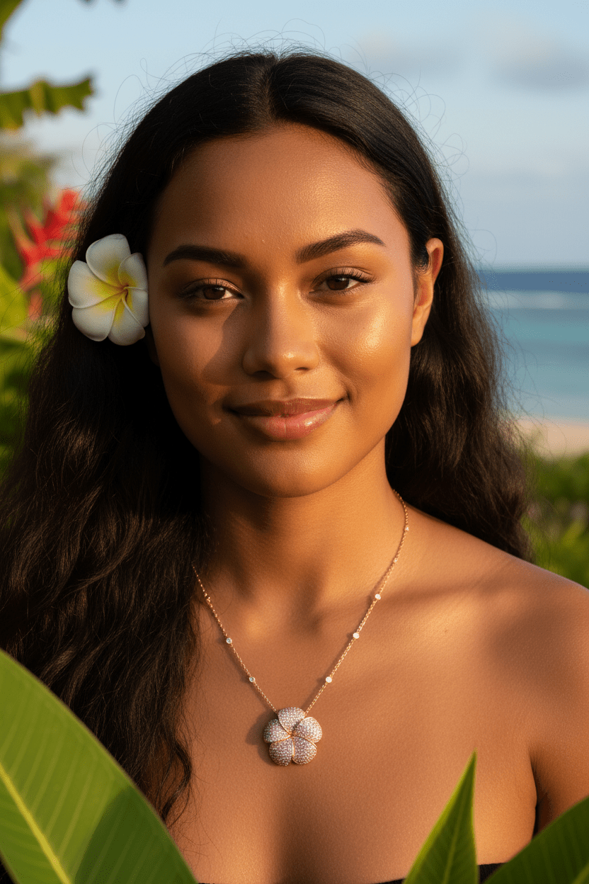 Aurum Jewels 18ct Rose Gold Pave Diamond Set Frangipani Flower Slider Pendant with Diamond Set Chain - Aurum Jewels