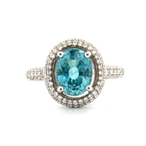 Aurum Jewels 18ct White Gold Apatite & Diamond Halo Ring - Aurum Jewels