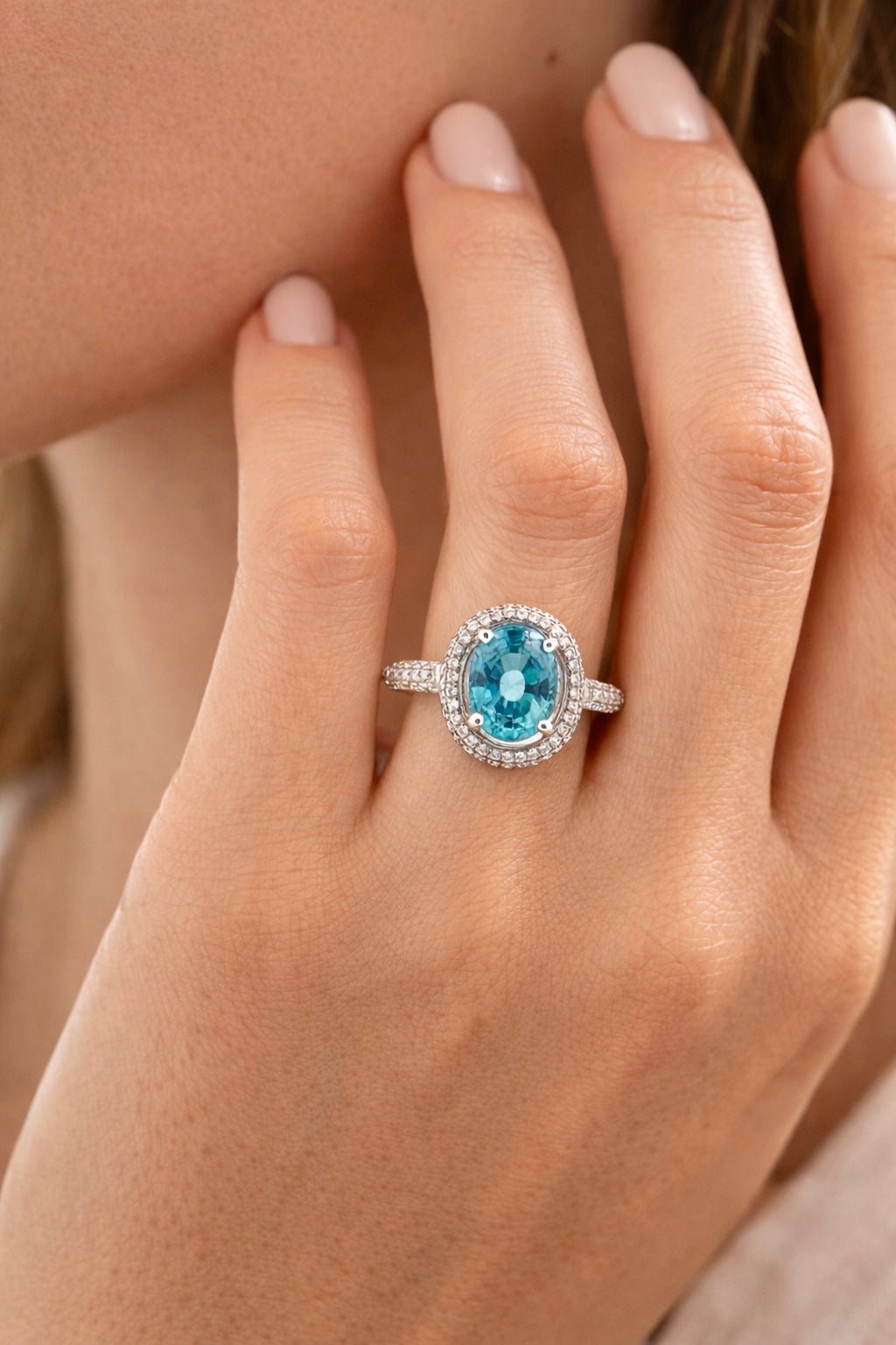 Aurum Jewels 18ct White Gold Apatite & Diamond Halo Ring - Aurum Jewels