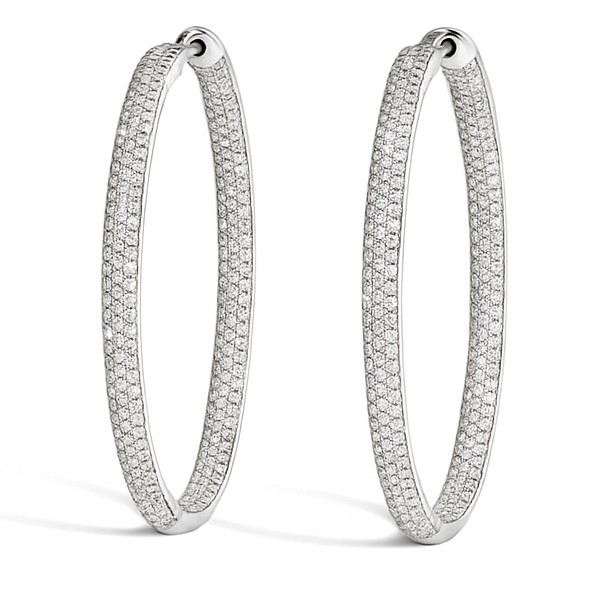 Aurum Jewels 18ct White Gold Micro Pave Diamond Hoop Earrings - Aurum Jewels