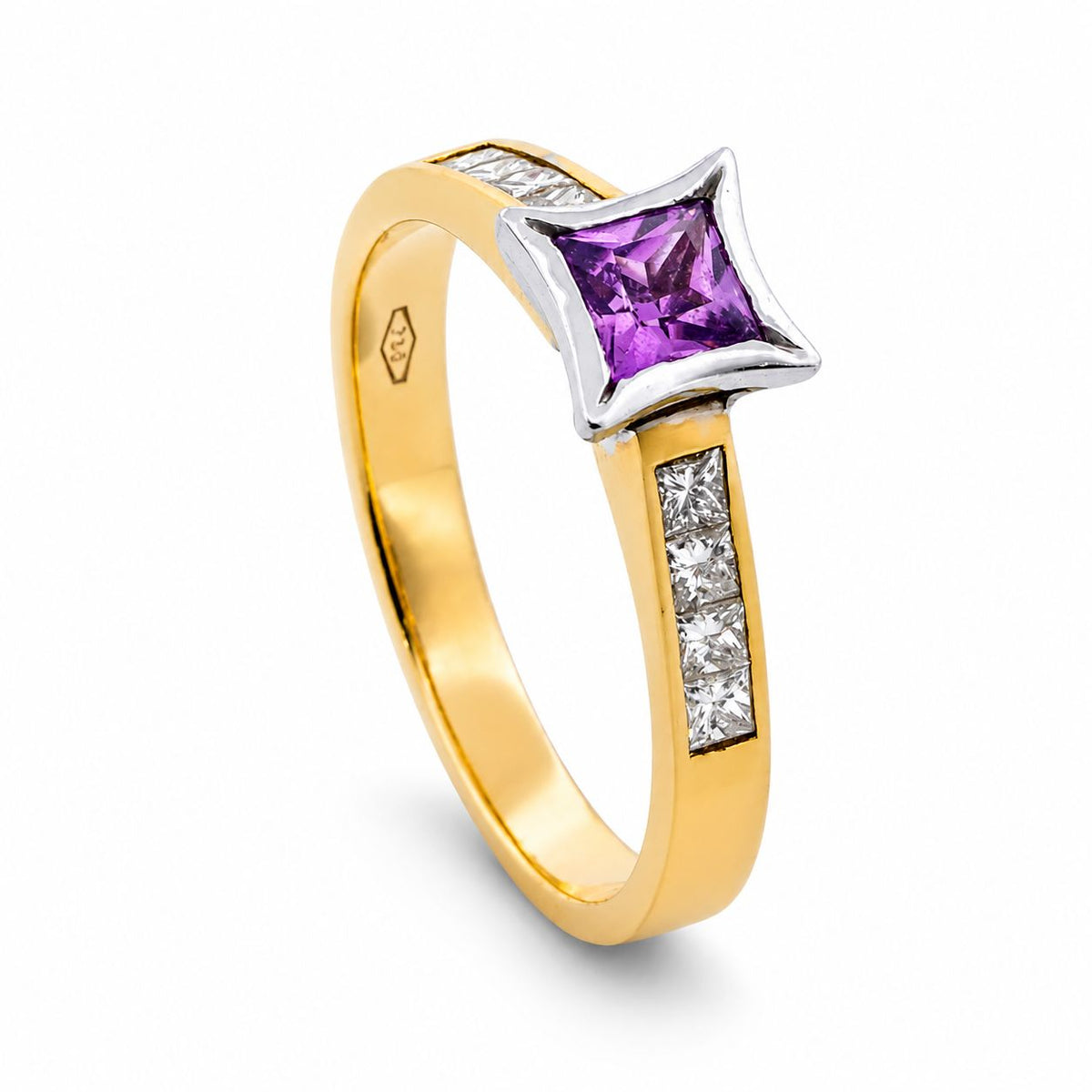 Aurum Jewels 18ct Yellow Gold Purple Sapphire & Diamond Ring - Aurum Jewels
