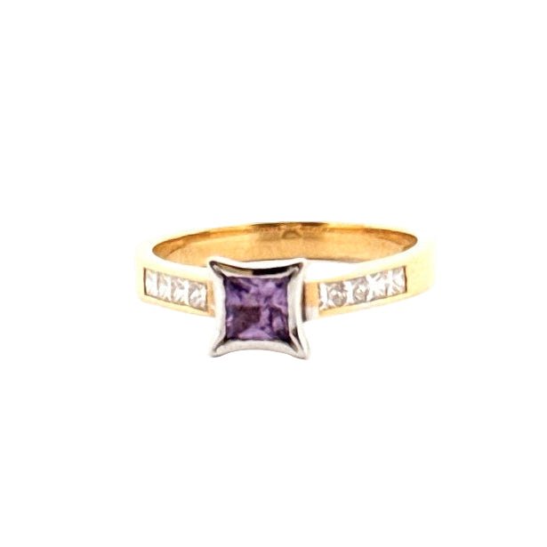 Aurum Jewels 18ct Yellow Gold Purple Sapphire & Diamond Ring - Aurum Jewels