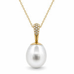 Autore 18ct Yellow Gold & Diamond 13mm Semi Drop South Sea Pearl Pendant - Aurum Jewels