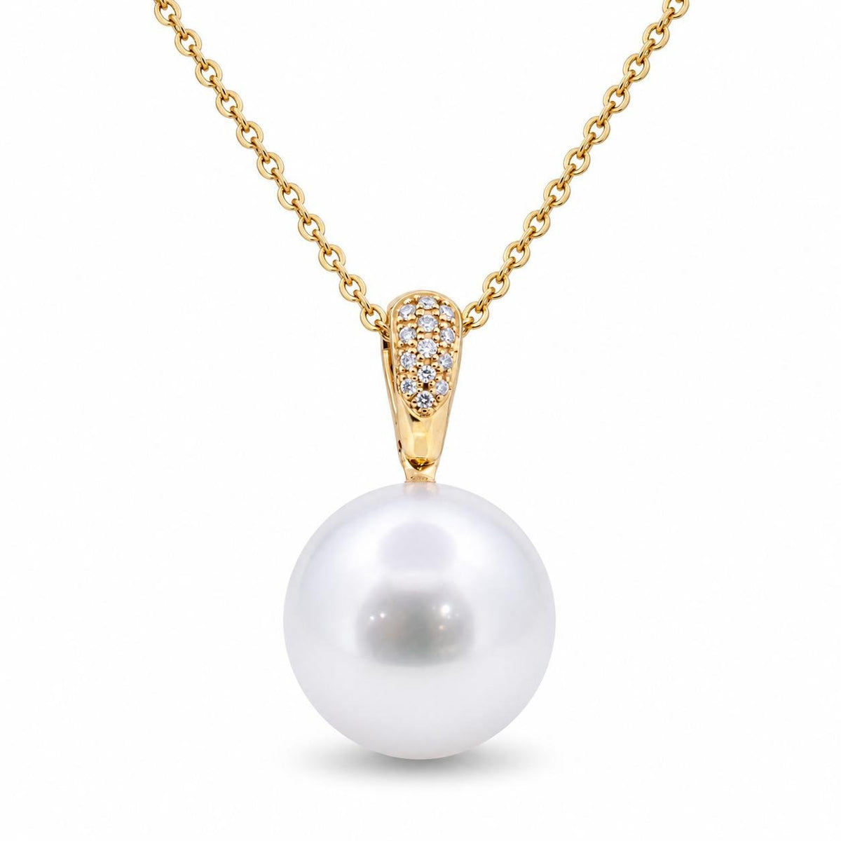 Autore 18ct Yellow Gold & Diamond 15mm Near Round South Sea Pearl Pendant - Aurum Jewels