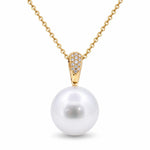 Autore 18ct Yellow Gold & Diamond 15mm Near Round South Sea Pearl Pendant - Aurum Jewels