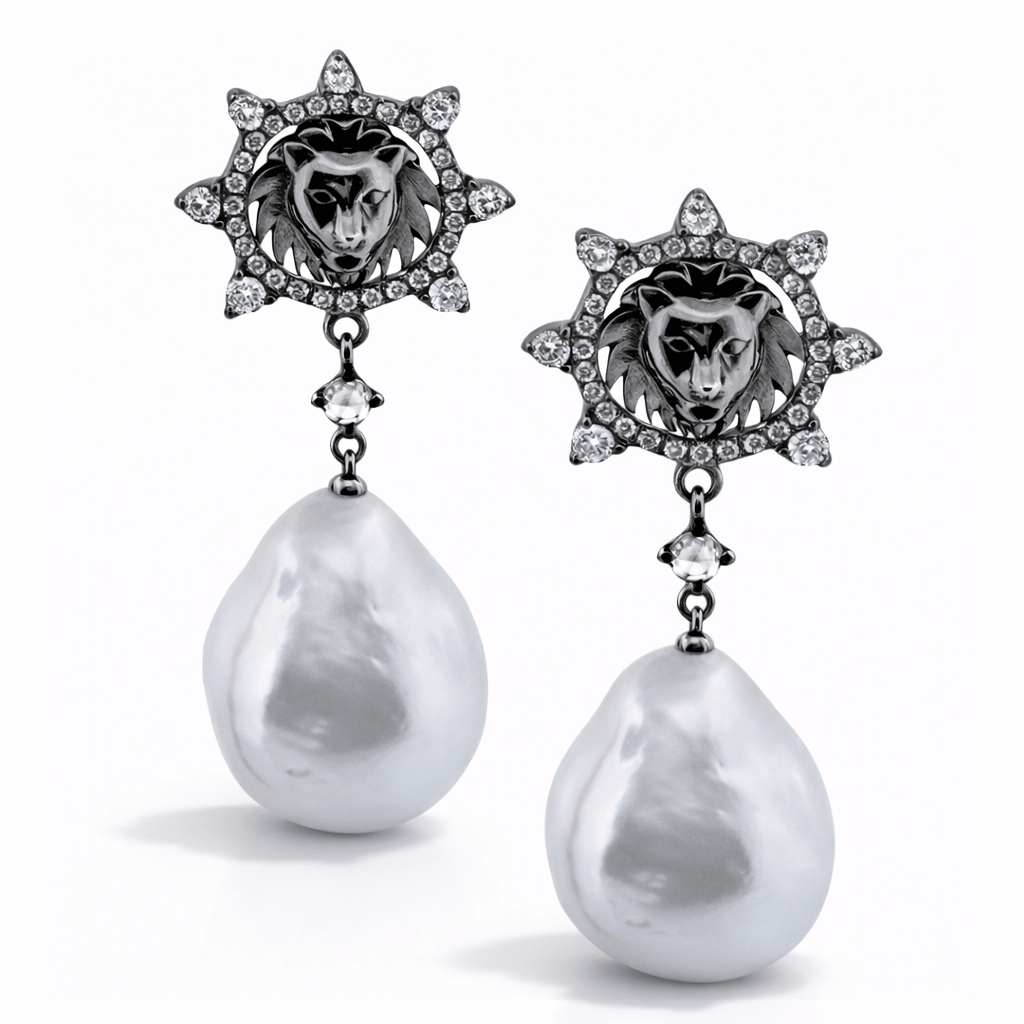 Autore Black Rhodium, Diamond & Baroque South Sea Pearl Earrings - Aurum Jewels