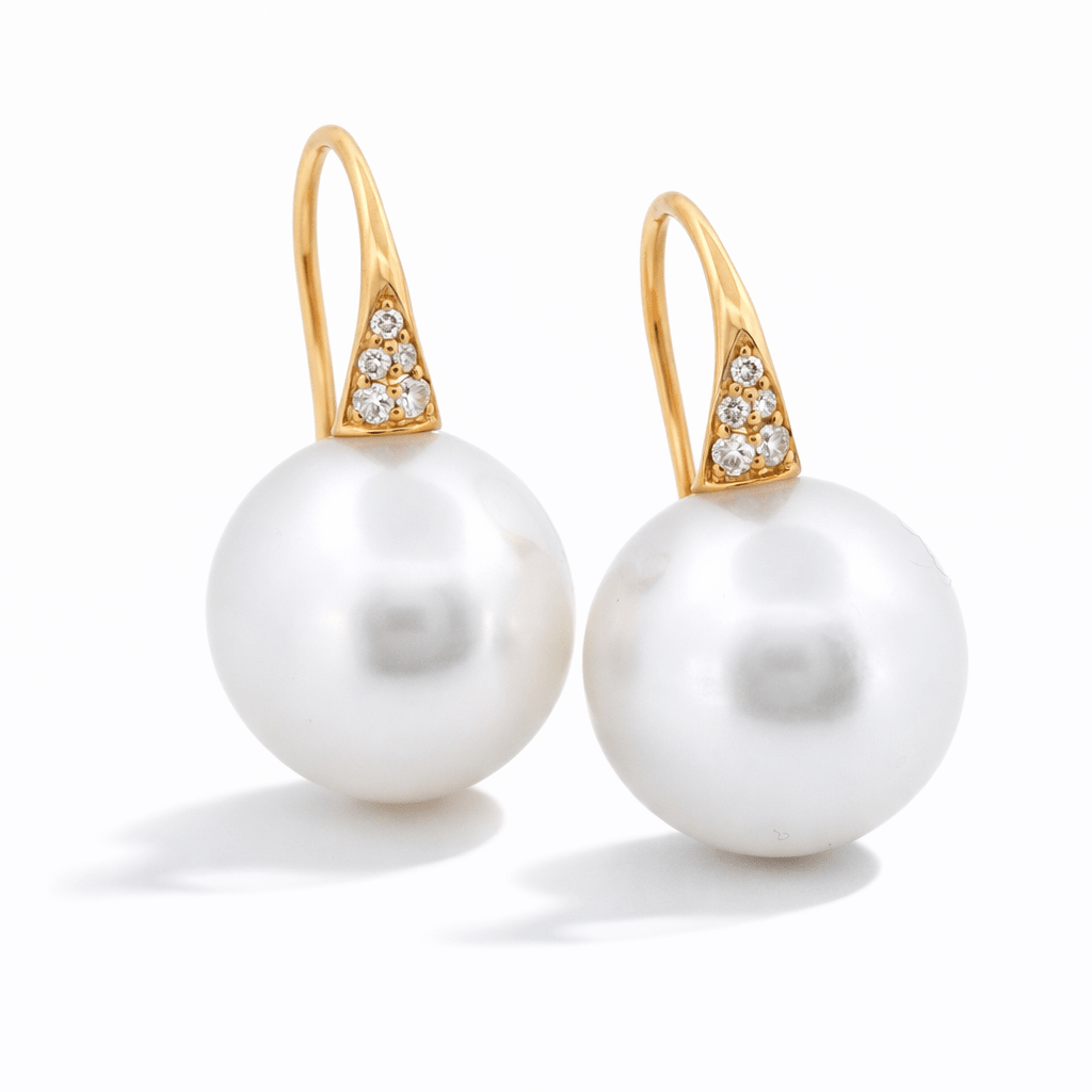 Autore Classic Yellow Gold, Diamond & South Sea Pearl Drop Earrings - Aurum Jewels