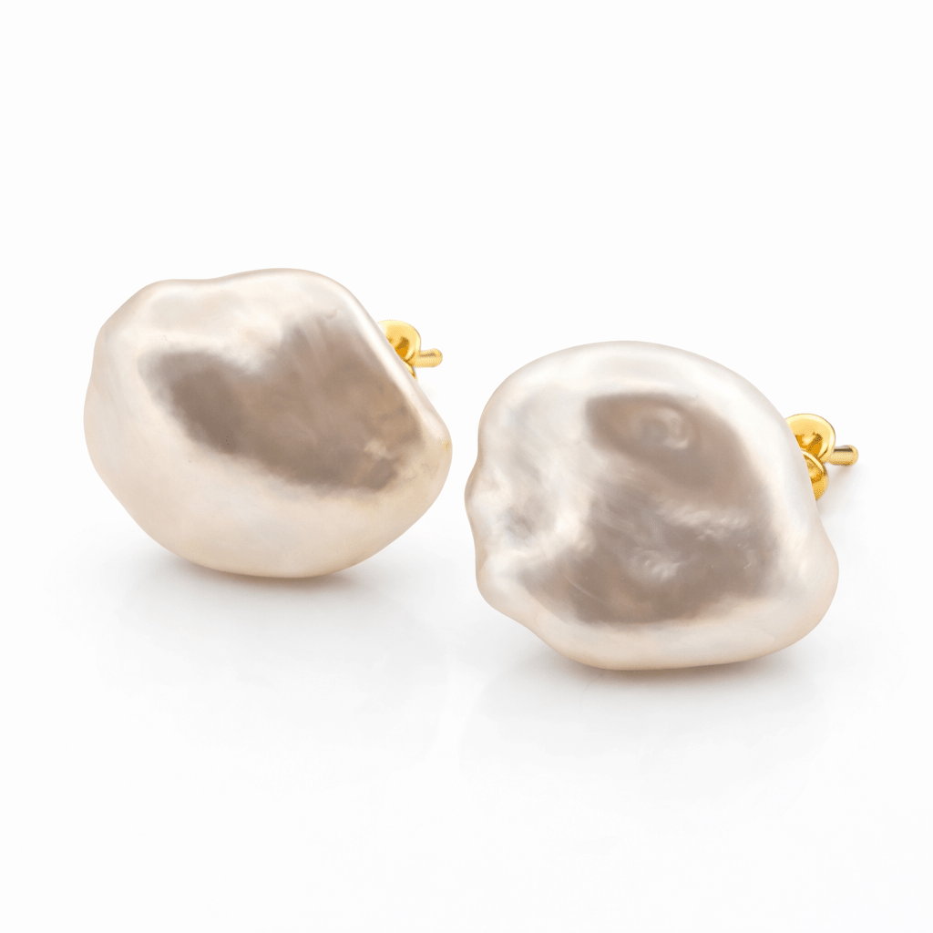 Autore Flat Organic Shaped Keshi Pearl Stud Earrings - Aurum Jewels