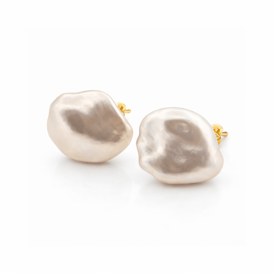 Autore Flat Organic Shaped Keshi Pearl Stud Earrings - Aurum Jewels
