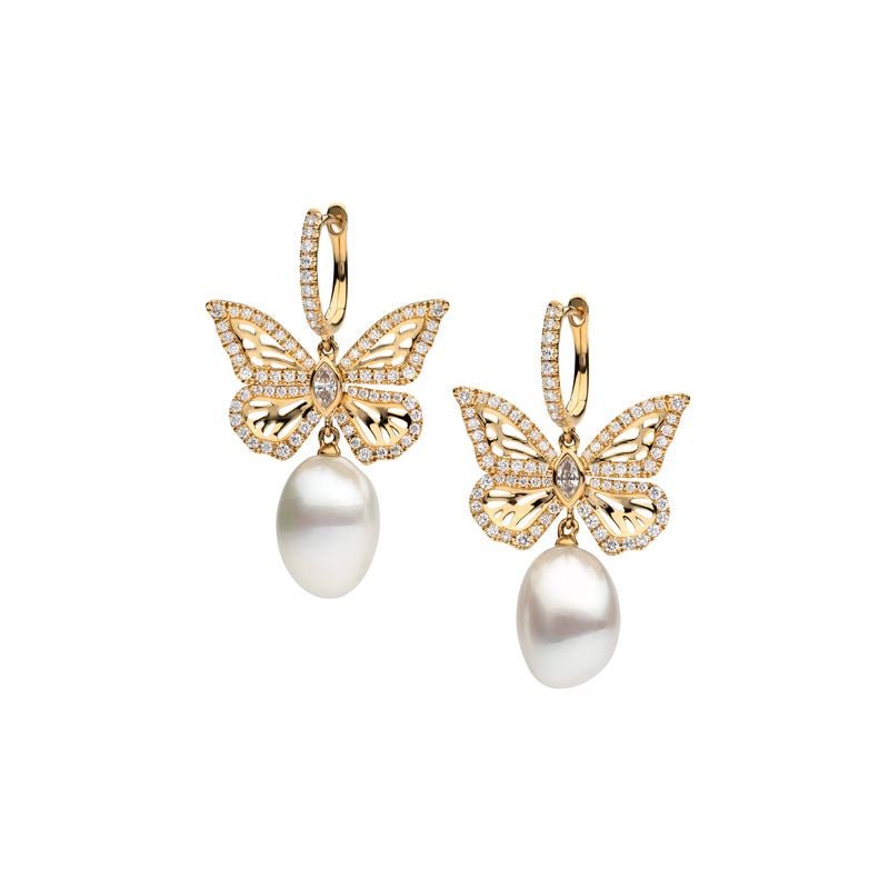 Autore ‘Papillon’ Diamond & South Sea Pearl Drop Earrings - Aurum Jewels