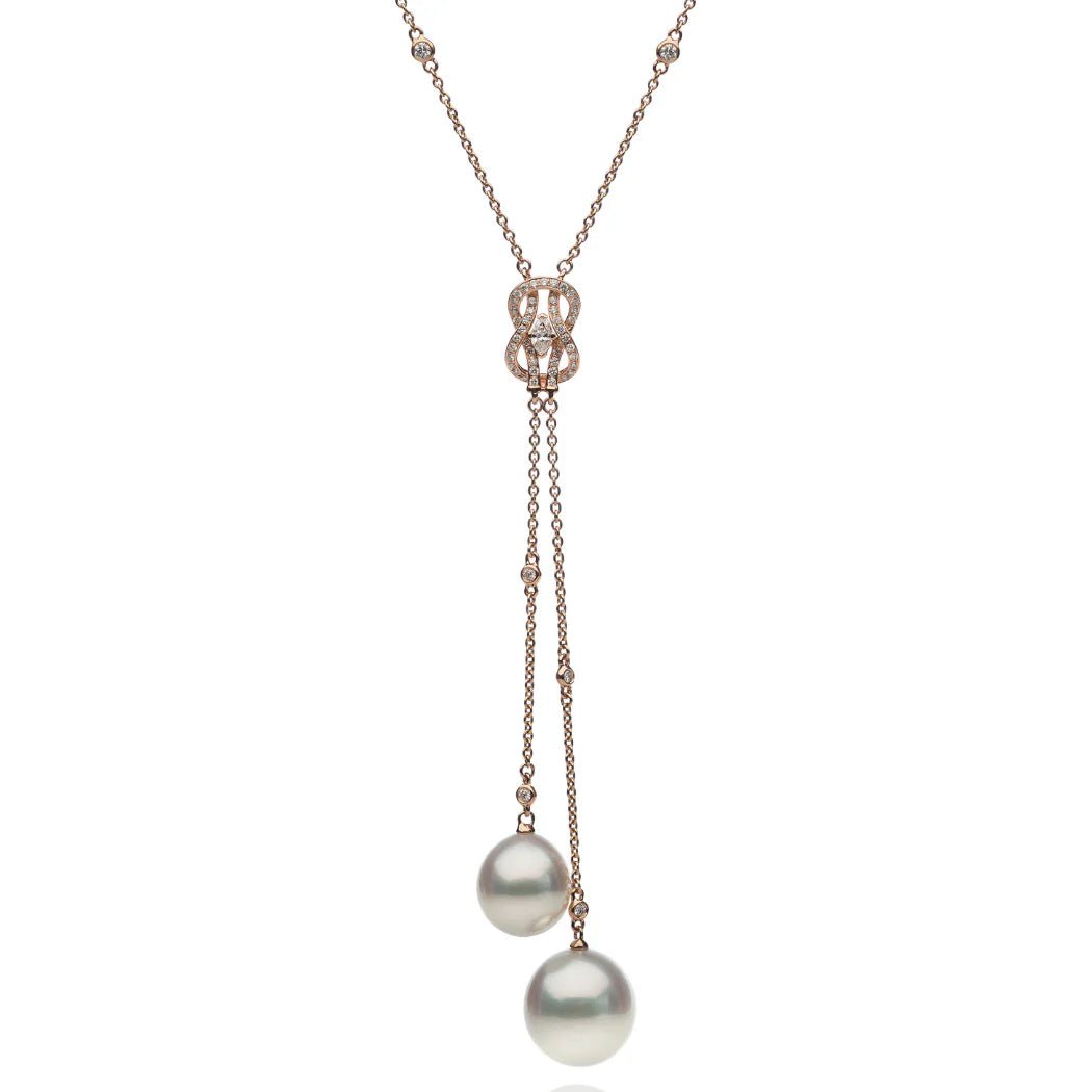 Autore South Sea Pearl & Diamond ‘Hercules Knot’ Lariat Necklace - Aurum Jewels