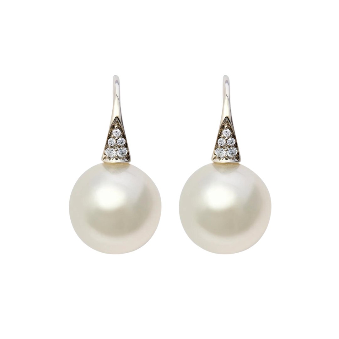 Autore South Sea Pearl Shepherd Hook Diamond Earrings - Aurum Jewels