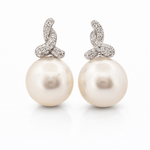Autore White Gold, Pave Diamond & South Sea Pearl Drop Earrings - Aurum Jewels