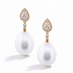 Autore Yellow Gold, Pave Diamond & South Sea Pearl Earrings - Aurum Jewels