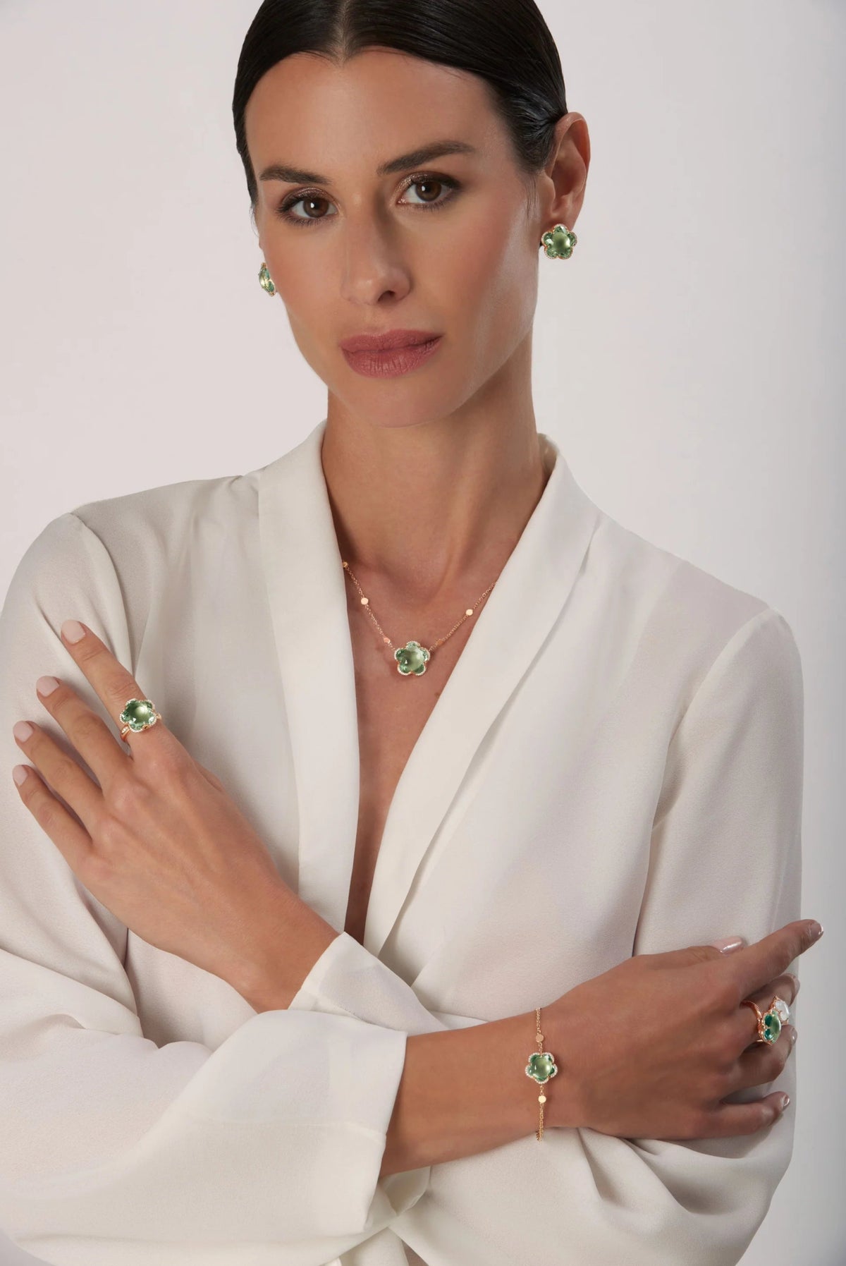 Bon Ton Dolce Vita Necklace in 18k Rose Gold with Prasiolite and Diamonds. - Aurum Jewels