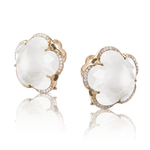 Bon Ton Stud Earrings in 18k Rose Gold with Milky Quartz and Diamonds. - Aurum Jewels