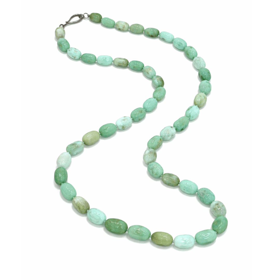 Brazilian Chrysoprase Gemstone Long Strand Necklace - Aurum Jewels