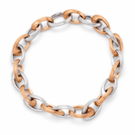 Brushed Finish White & Rose Gold Fancy Drop Shaped Link Bracelet - Aurum Jewels