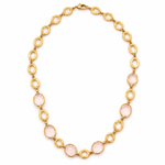 Brushed Finish Yellow Gold & Rose Quartz Necklace - Aurum Jewels