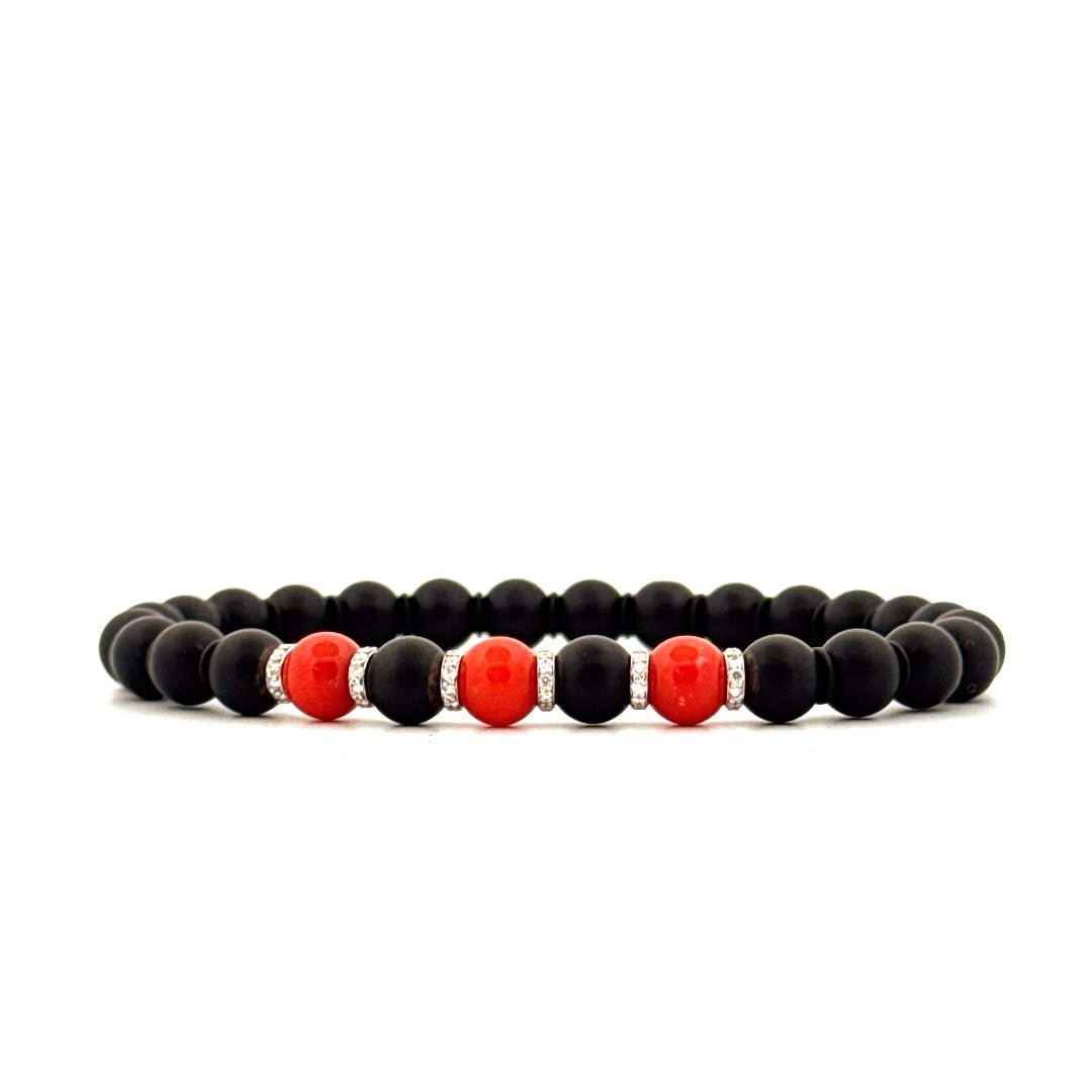 Demeglio Sfera Bracelet in Matte Black Ceramic with Coral and Diamonds - Aurum Jewels