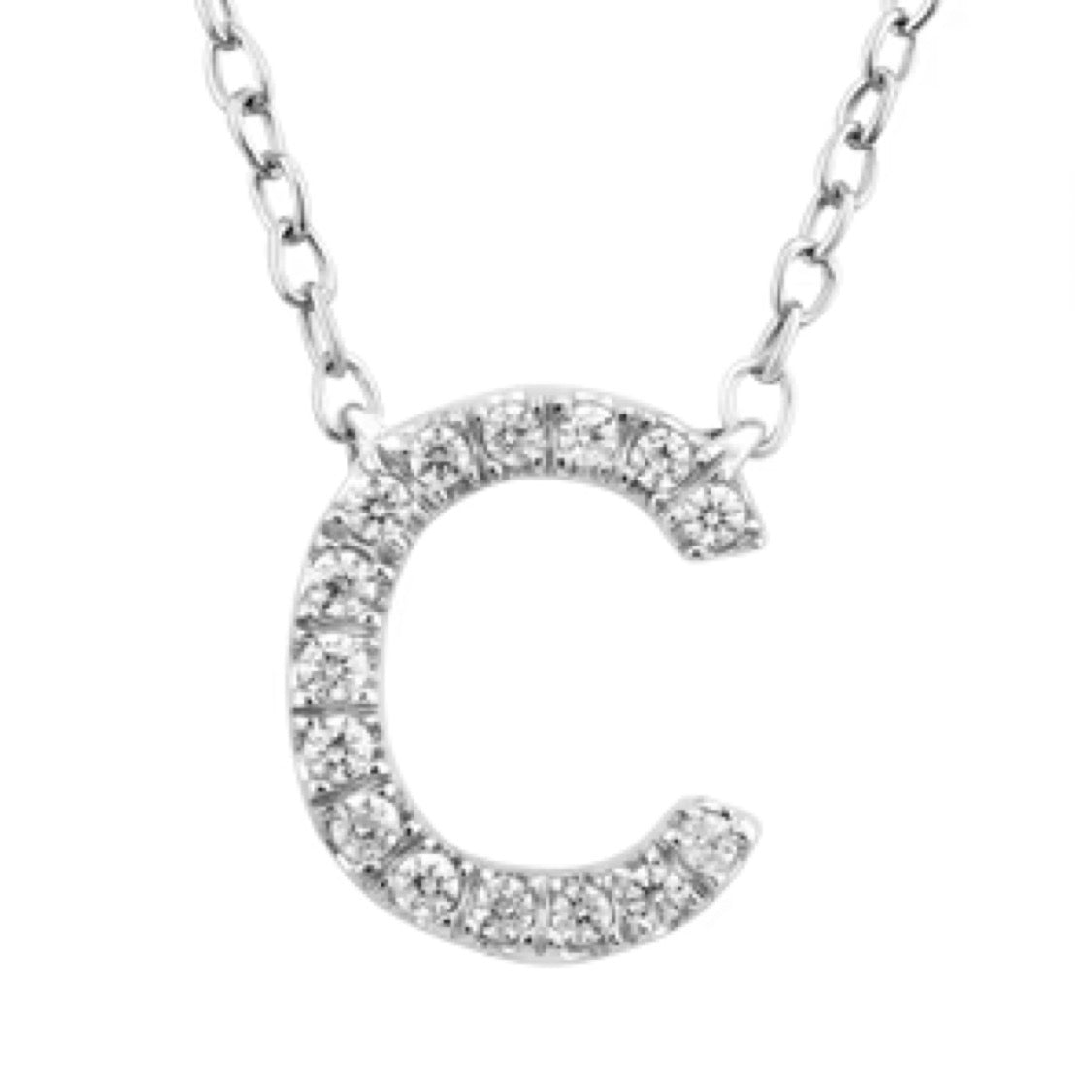 Diamond Initial ‘C’ Necklace in White Gold - Aurum Jewels